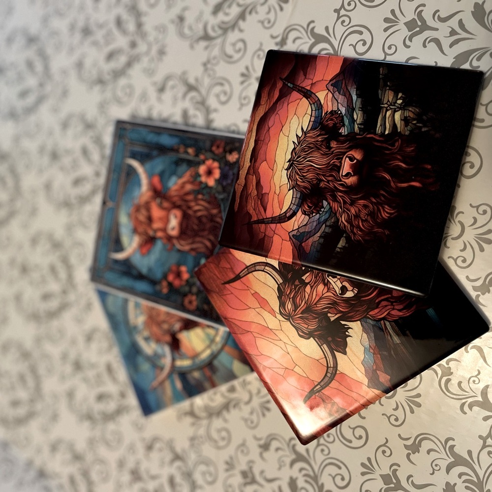 Homemade Sublimation highlandCattle coasters